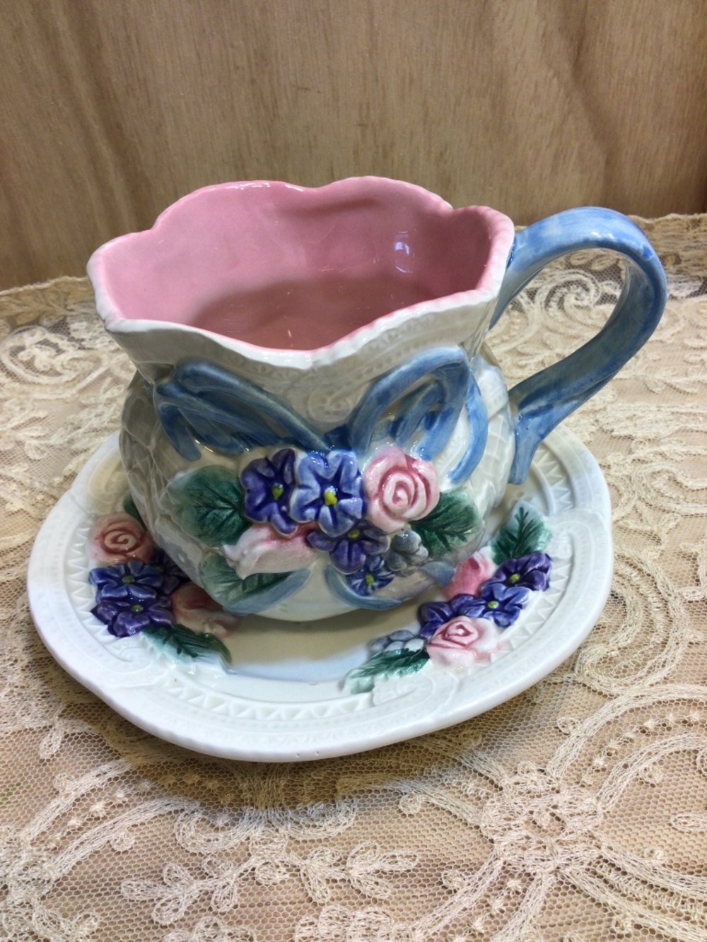 Fitz & Floyd Creamer and Saucer 1993 Victorian Lace Collection